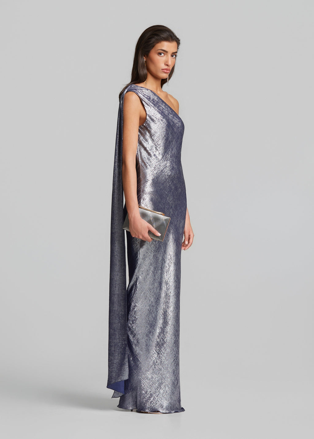 Μάξι μεταλλιζέ φόρεμα μ έναν ώμο